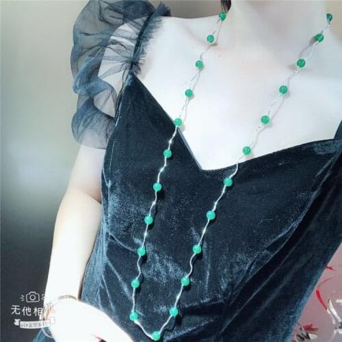 New special offer 8mm green stone S tube sweater chain long necklace long 90cm