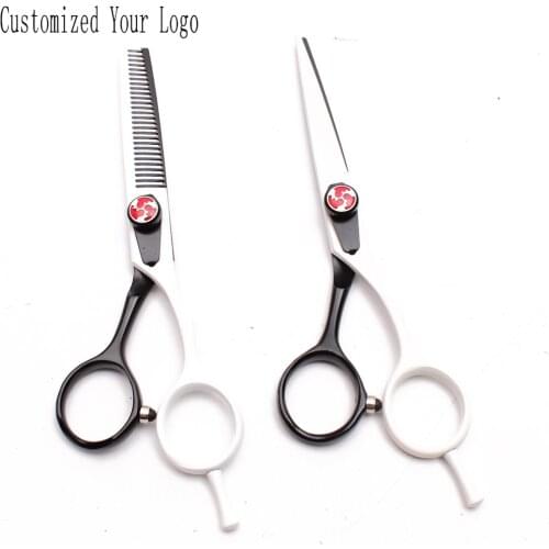 5.5" 15.5cm Customized Logo White&Black Animal Scissors Straight Shears Thinning Shears Pet Scissors Dog Grooming Scissors C1018