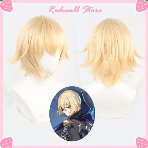 Dainsleif Wig Genshin Impact Cosplay Golden Blond Short Straight Heat Resistant Hair Women Halloween