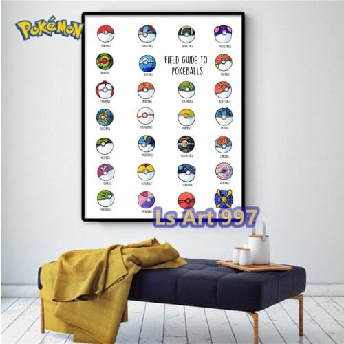 Pokemon Pokeballs Field Guide Watercolor Printable Wall Art Poster Mural Canvas Painting Kids Room Bedroom Picture Decor Cudros