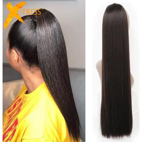 Synthetic Ponytail Hair Extension Straight Clip In Hair Tail False Hairpieces For Black Women Black Ombre Brown Color Hairstyle