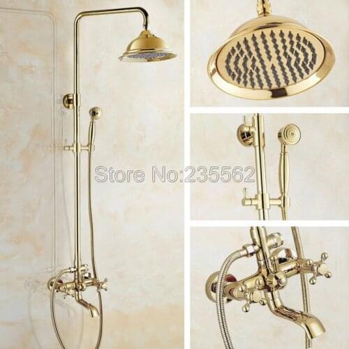 Bathroom Golden Brass Rainfall Shower Heads Faucet Set Wall Mounted Bathtub Mixer Tap lgf383