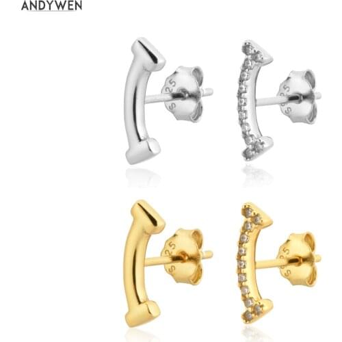 ANDYWEN 925 Sterling Silver Irregular Geometric Trunk Stud Earring Women Fashion Crystal Fashion Luxury Wedding Party Jewels