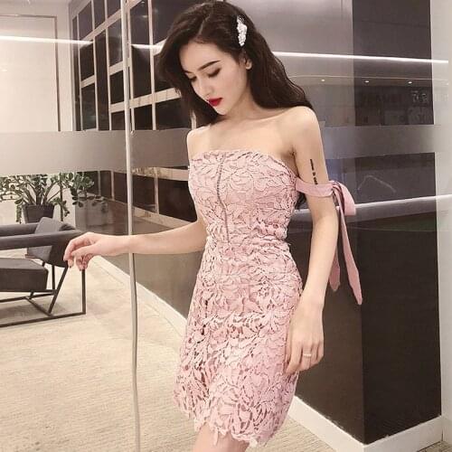 Women Dresses Lace Summer Sexy Party Strapless Dresses Hollow Out Sleeveless Female Clothing Off Shoulder Slash Neck New