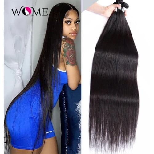 WOME Straight Hair Bundles Brazilian Human Hair Weave Bundles 1/3/4pcs 10-26 Inches Natural Color Non-remy Hair Weave Extensions
