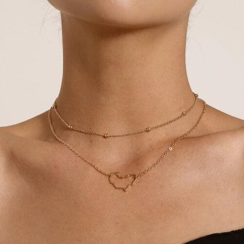 Fashion Double Layer Hollow Africa Map Necklace Women Creative Personality Clavicle Choker Round Beads Necklace Collar Jewelry