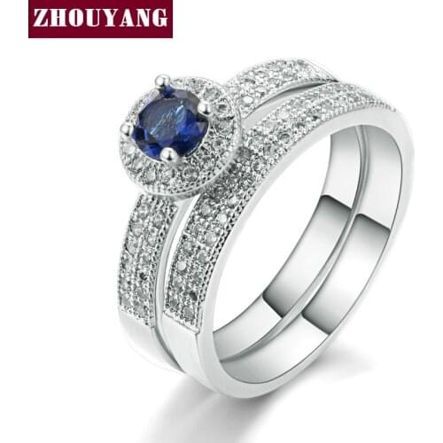 Silver Color Blue Crystal Ring Set Fashion Wedding & Engagement Ring Set Jewelry For Women with Austrian Crystal ZYR506