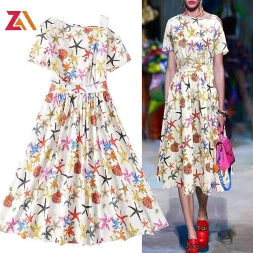 ZALady fashion beach chic casual midi dresses for women summer Starfish print casual plus size 2XL boho vacation dress vestidos