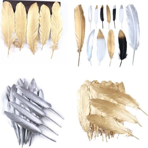Gold Silver Dipped Goose Feather Duck Pheasant Feathers For Crafts Plumas Wedding Decoration Handicraft Accessories Plumes