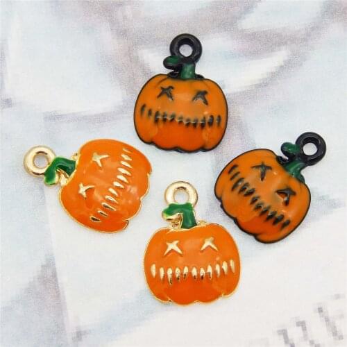 15pcs Alloy pumpkin charm enamel halloween jewelry accessories handmade earrings necklace bracelets crafts pendant