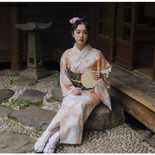 2020 retro Japanese Kimono Style yukata Girl Autumn dress Woman Flower Bloom print splice Long Dress with handbag