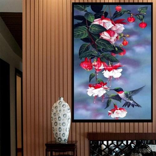 25x50cm Hummingbird Flower Cross Stitch DIY Mosaic Full Square Diamond Painting Embroidery Home Hotel Wall Decoration Home DIY