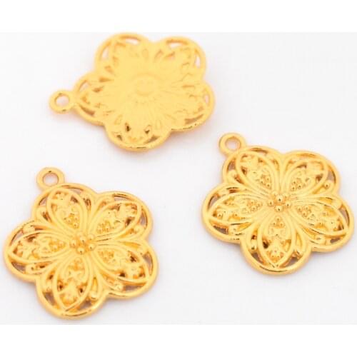 29*26mm 8pcs Gold Color Plated Flower Charms Pendant For Making DIY Necklace Bracelet Jewelry Accessories