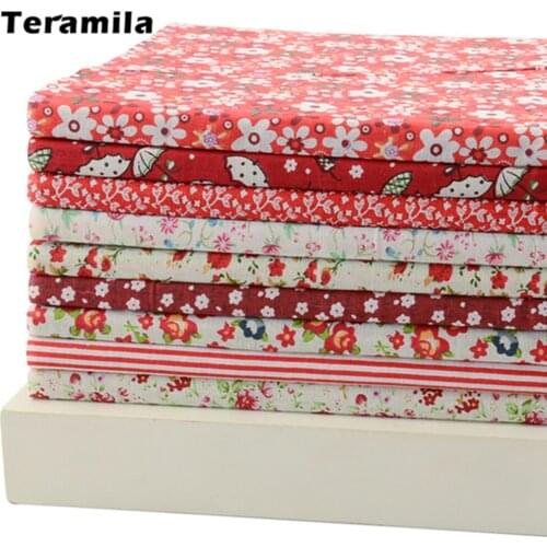 50CMx50CM 9 Designs Mixed "Cute Hot Red" Cotton Fabric Fat Quarter Set Quilting Scrapbooking Patchwork Fabric Tilda Cloth W3B5-2