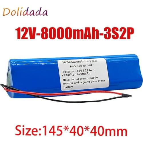 12V Battery 8000mAh 3S2P 12.6V/11.1V 18650 Lithium-ion Battery Pack with 5A BMS for Backup Power Ups CCTV Camerar