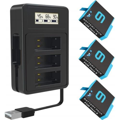 Replacement Batteries and USB Smart Charger For GoPro Hero 9 Black AHDBT-901 (Fully Compatible with GoPro9 Battery and Charger)