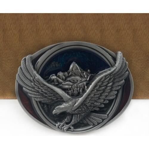 BuckleClub wholesale zinc alloy color enameled belt buckle flying eagle cowboy jeans gift belt buckle FP-03340-2 pewter finish