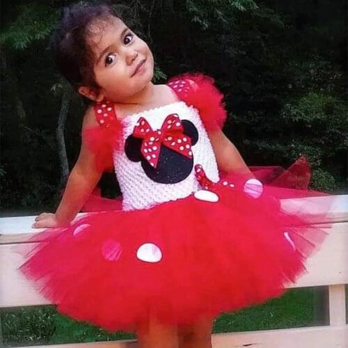 Baby Girls Red Tutu Dress Dot Bow Girls Birthday Party Dresses Minnie Costume Christmas Halloween Dresses For Kids