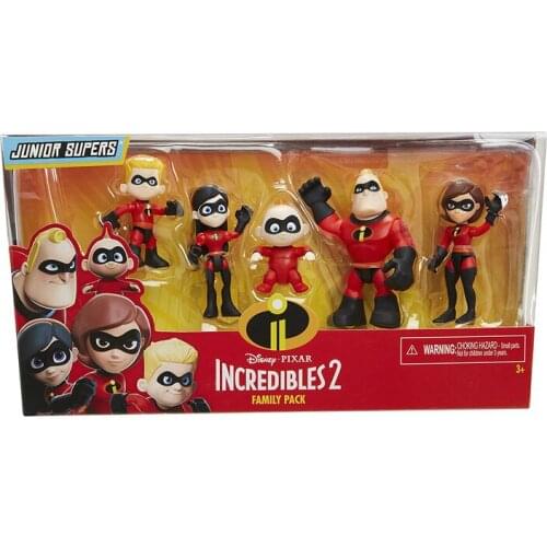 With Box Disney Pixar The Incredibles 2 Family Pack Super Man Dash Parr Jack Parr Elastigirl Action Figure PVC Model Toys