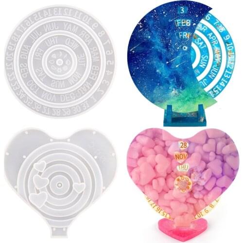 Moon Heart Shape Perpetual Calendar Resin Mold DIY Resin Clock Wedding Engraved Decoration Silicone Mold