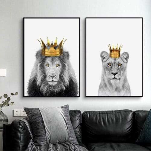 Lions King And Queen Black White Canvas Art Painting Poster Prints Scandinavian Cuadros Wall Art Picture Living Room Home Decor