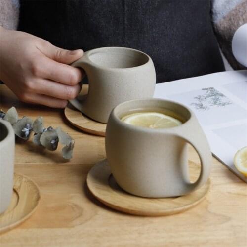 Japanese Style Ceramic Coffee Mug with Handle and Saucer Creative Coarse Pottery Retro Milk Cup Drinkware Teaware Crafts Gift