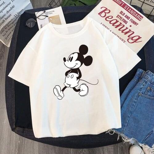Summer Women T Shirt Short Sleeve Loose White O-neck Tee Shirts Mickey Mouse Print Disney T Shirt Harajuku Female Clothes