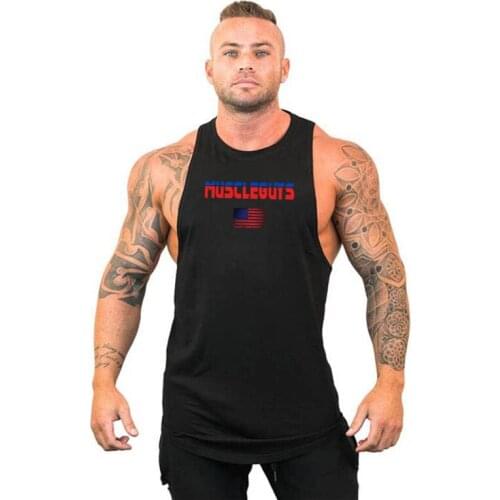 Muscle guys Brand Summer American Flag Bodybuilding Stringer Tank Top Mens Fitness Sleeveless Shirts Gyms Clothing Undershirt