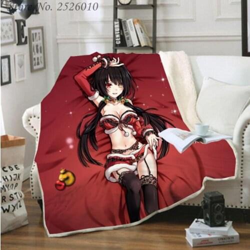 Throw blanket Anime DATE A LIVE 3D Velvet Plush Blanket Bedspread For Kids Girls Sherpa Blanket Couch Quilt Cover Travel 07