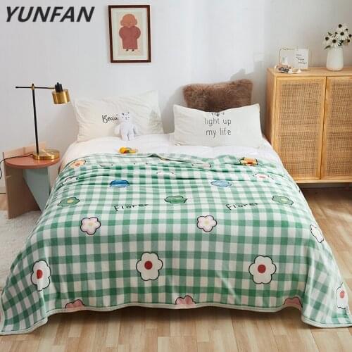 Flower Plaid Blankets Cartoon Quilts Twin Full Queen King Girls Blankets Soft Throw Flannel Blankets on Bed/Car/Sofa Green Rugs