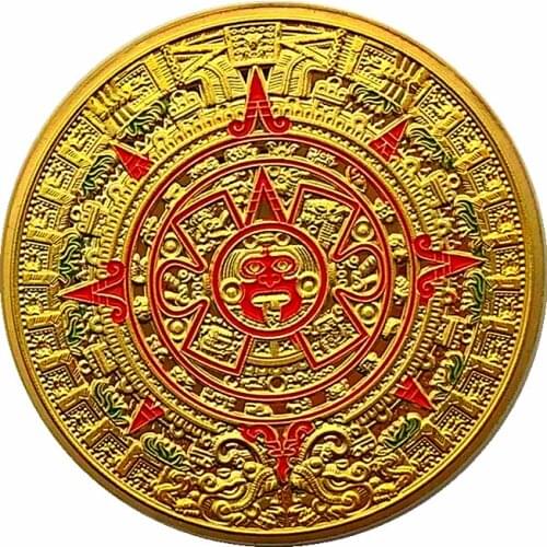 Maya Aztec Gold Plated Coin Indian Mayan Long-Count Calendar Challenge Coin Maya Civilization Gold Religion Art Coins