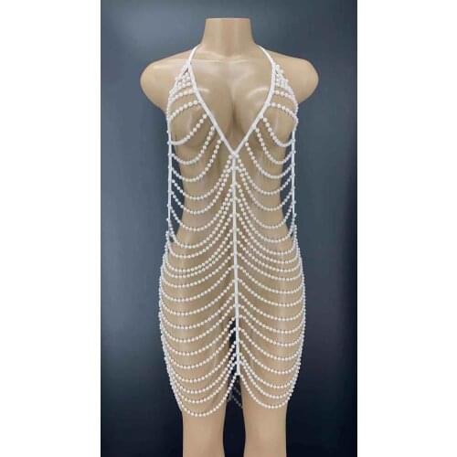 Sexy Beading FashionHollow Out Sexy Dress Halter Sexy Bar Singer Dancer Night club Stage Wear Celebrate Fashion Performance Wear