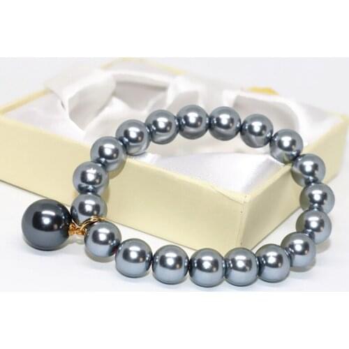 Imitation south sea shell pearl 10mm round beads special design bracelet women elastic rope jewelry 7.5inch B1709