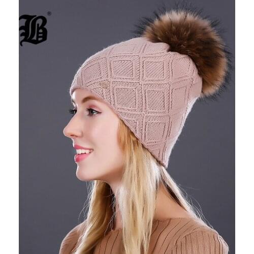 [FLB] Beanie For Womens Winter Pompom Fur Hats silk Decor Hat Female Wool Knitted Warm Caps 2018 Skullies Beanies FLBMX17018
