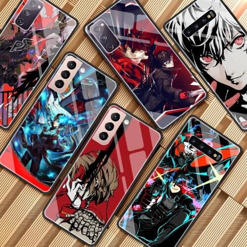 Glass Case For Samsung Galaxy S20 FE S21 Ultra S10 S9 Plus Note 20 10 Lite Luxury Tempering Phone Cover Shell Persona 5