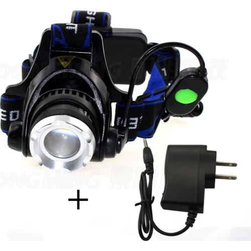 2000 Lumen LED headlamp Cree XML T6 zoomable Headlight 18650 rechargeable frontale lamp outdoor cycling camping with charger