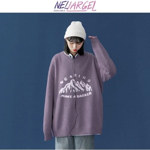 NELLARGEL Women Mountain Y2k Knitted Sweater 2021 Female Korean Fashion Harajuku Pullovers Girl Oversized Vintage Preppy Sweater