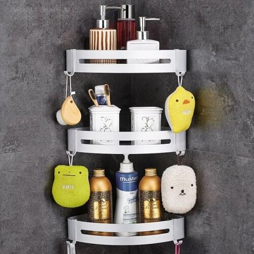 Bathroom Shelf Triangle Organizer Shower Storage Rack Corner Shelves Wall Mounted Aluminum Shampoo Holder Bathroom Accessories