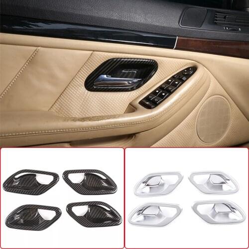 Carbon Fiber ABS Chrome Car Inner Door Handle Bowl Decor Cover Stickers For BMW 5 Series E39 1996-2003 Auto Interior Accessories