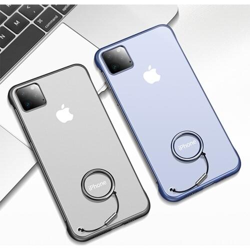Ultra Thin Hard PC Frameless Phone Case For iPhone 11 12 Mini Pro X XR XS Max 7 8 6 6s Plus SE 2020 with Ring Translucent Cover
