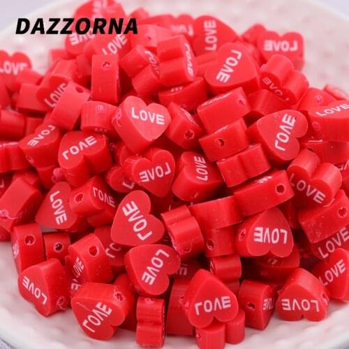 50-150Pcs/Pack Cute Heart Shape Polymer Clay Beads With Letter Slices Charms Jewelry Findings Making DIY Bracelet Crafts