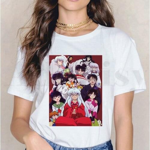 Womens T-shirt Feudal Demon Inuyasha Higurashi Kagome Anime Short Sleeve Female Tops Tees Harajuku Vogue VintageT Shirts