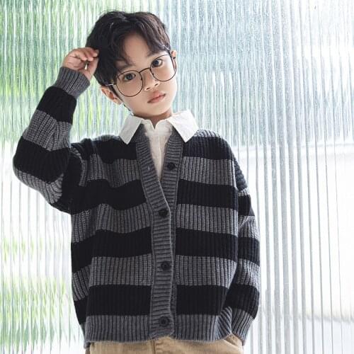 Boys Sweater Kids Outwear Tops 2021 Grey Fleece Thicken Warm Winter Autumn Knitting Pullover Children Clothing