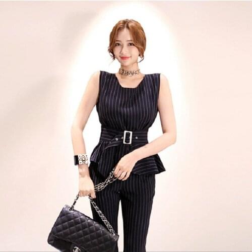 Cross border womens fashion in 2020 summer air Ruffle stripe sleeveless two-piece pants