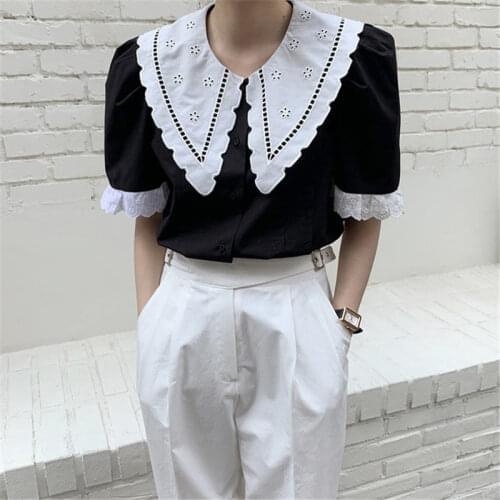 Alien Kitty Hook Flowers Color-Hit Vintage New 2020 Tops Female Retro Hot Loose Single Breasted Korean Chic Summer Retro Shirts