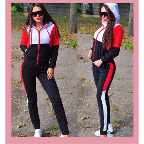 2020 Fashion Striped Hooded Sweatshirt Pants Tracksuit Women Sport Suit Long Sleeve Zipper Outfits 2 Piece Sets Womens Clothing