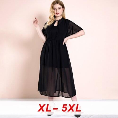 2020 Chiffon Dress Summer Plus Size Womens Fashion V Neck Short Sleeve Butterfly Sleeve Solid Office A Line Black Sexy Dresses