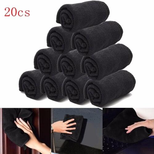 20pcs/set Car Care Polishing Wash Towels Microfibers Car Detailing Cleaning Soft Cloths Home Window 30x40cm Black