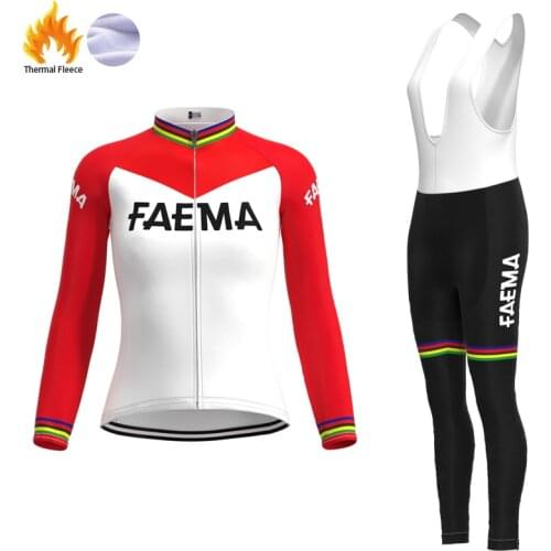 1969 Competition FAEMA Team Retro Woman Fleece Cycling Jersey Long sleeve Set winter Mtb Bike Jersey maillot ciclismo mujer