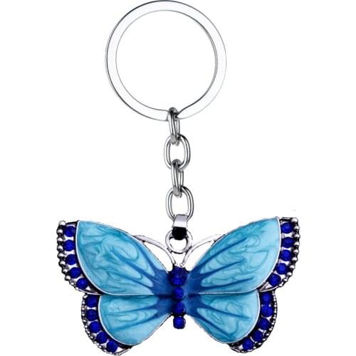 36PC Animals Blue Butterfly Keyring Crystal Rhinestone Charm Pendant Keychain Women Girls Gifts Jewelry Car Bags Keyfob Key Ring